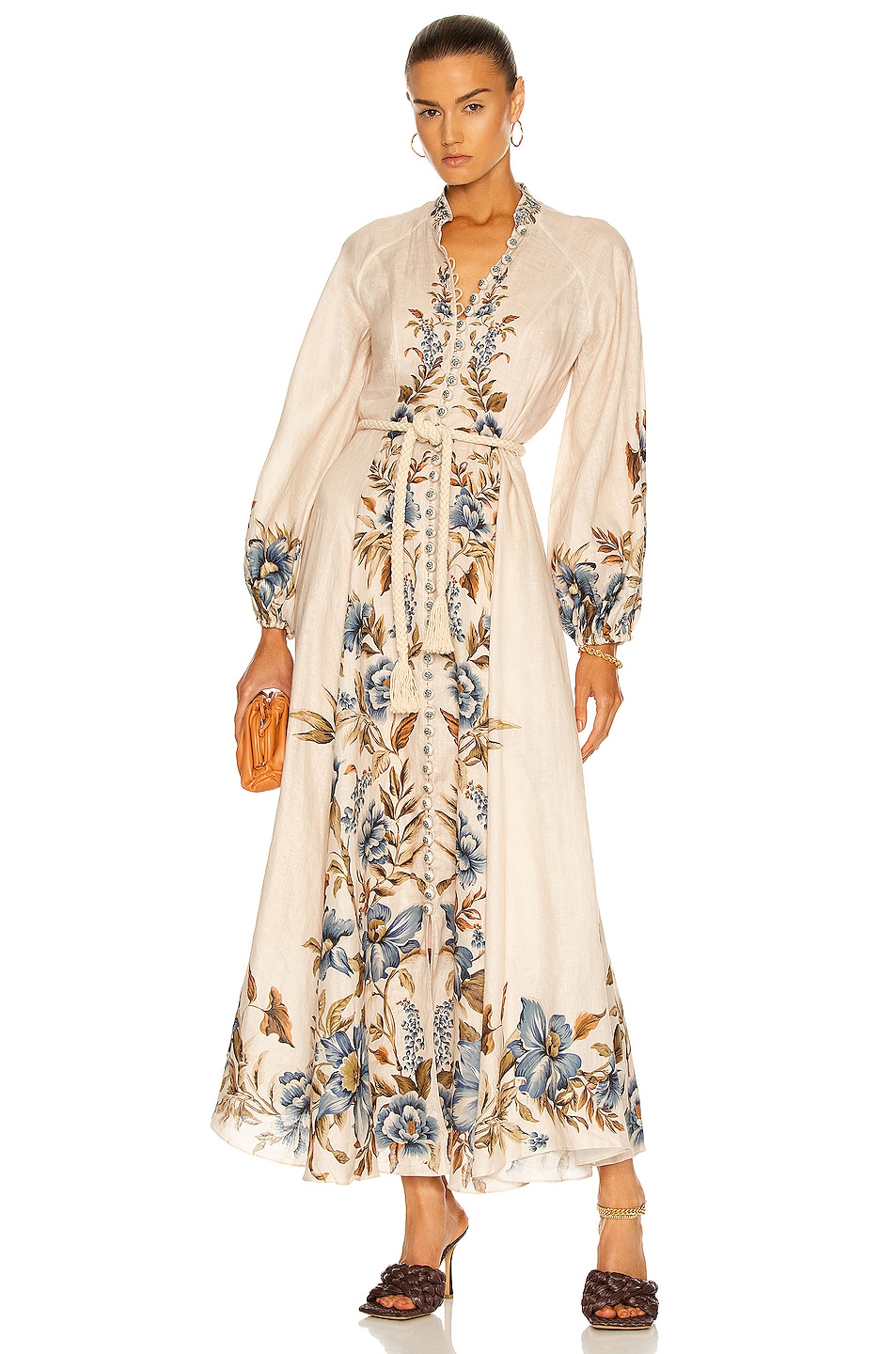 Zimmermann Aliane Billow Long Dress in Khaki Floral | FWRD