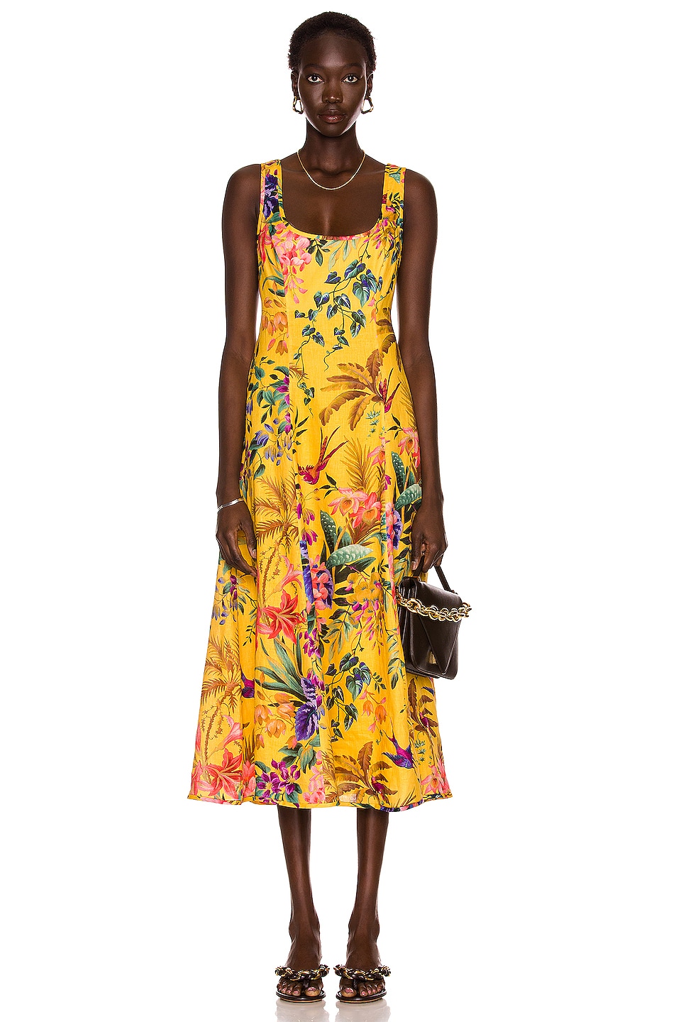 Zimmermann Tropicana Cut Out Midi Dress in Mango Floral | FWRD