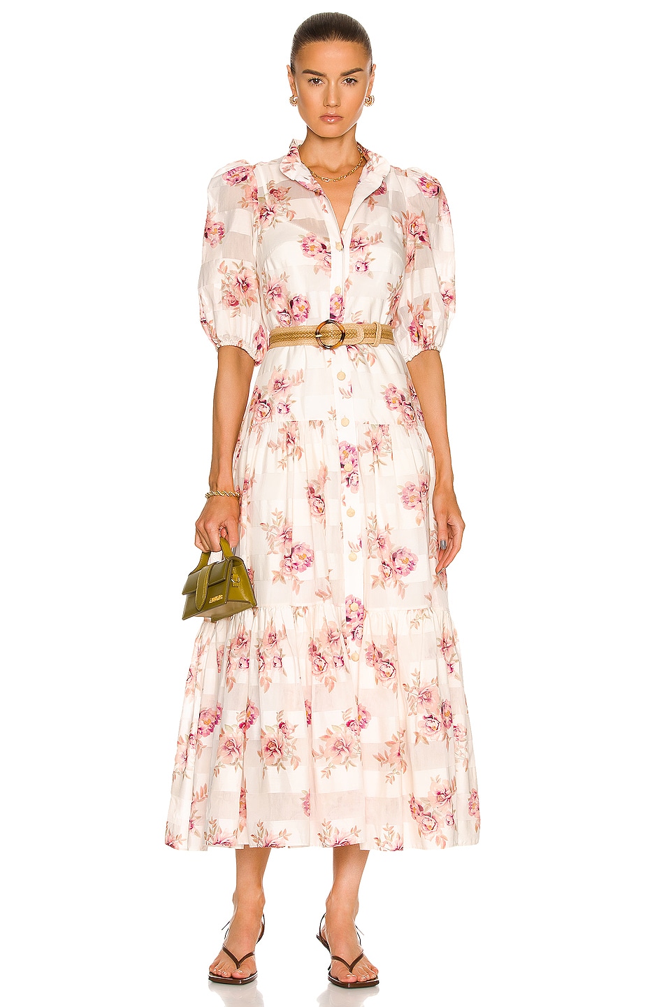 Image 1 of Zimmermann Rosa Striped Midi Dress in Pink Rose