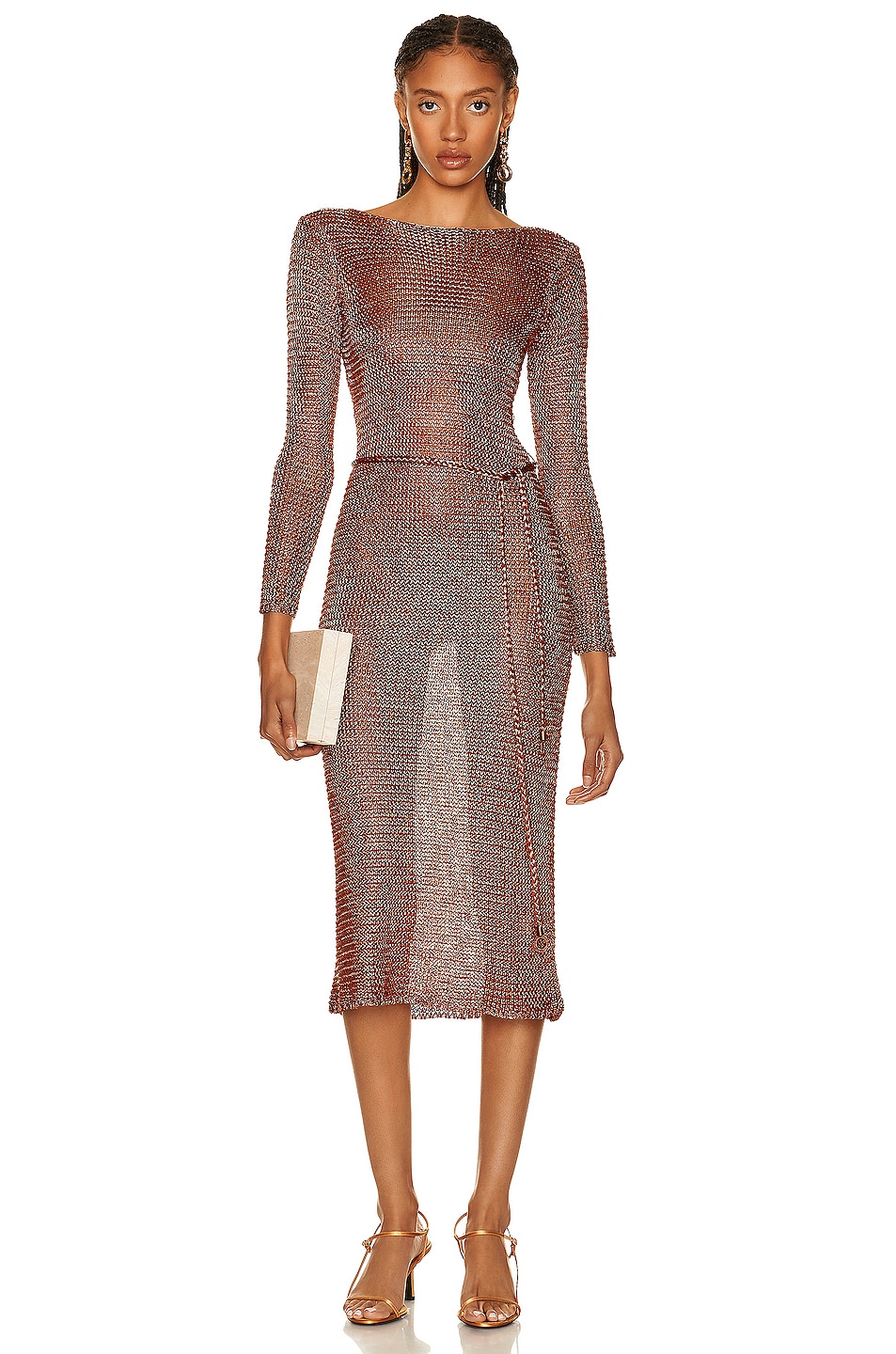 Image 1 of Zimmermann Lurex Knit Midi Dress in Matte Rose
