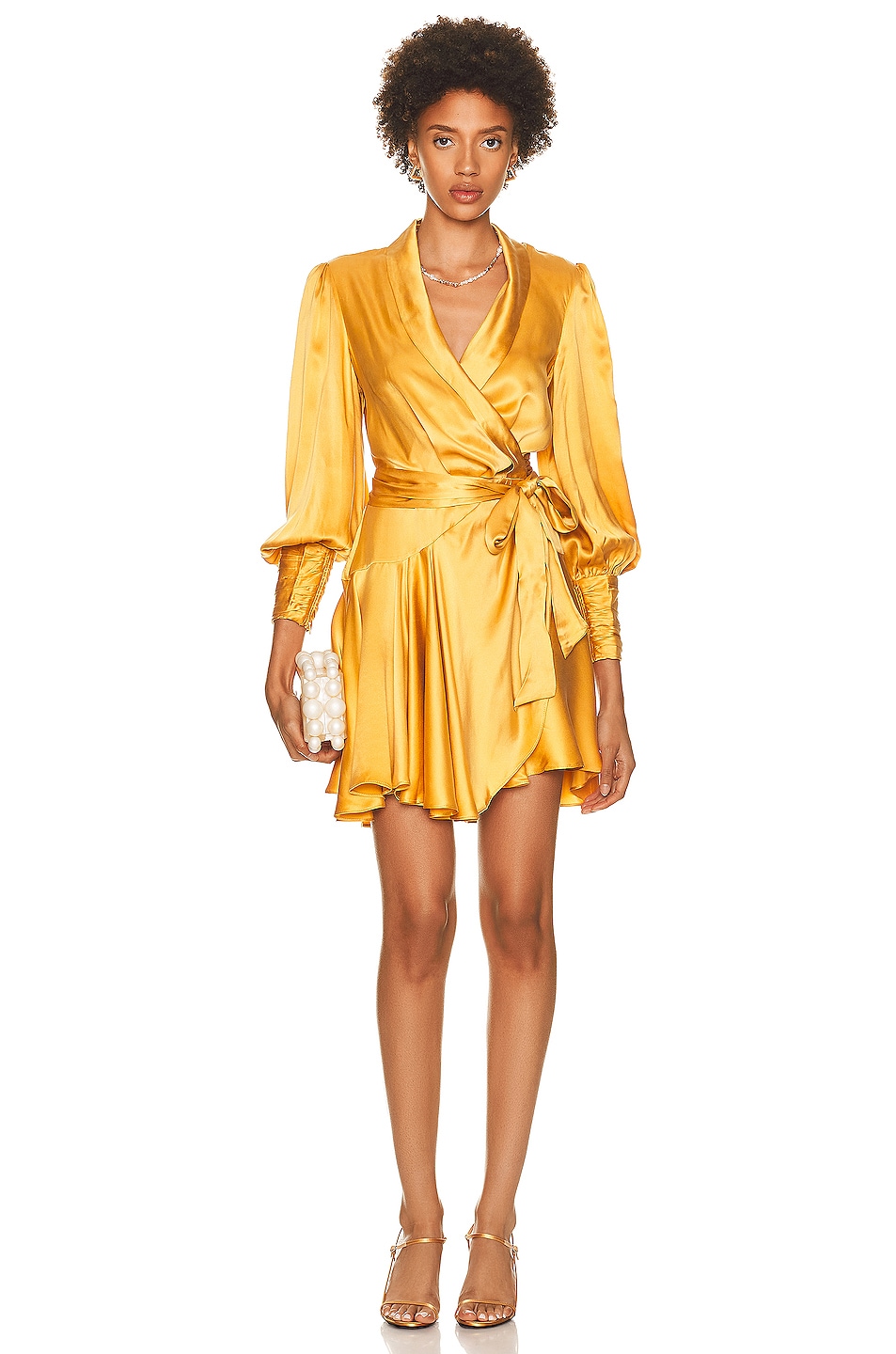 Image 1 of Zimmermann Silk Wrap Mini Dress in Gold