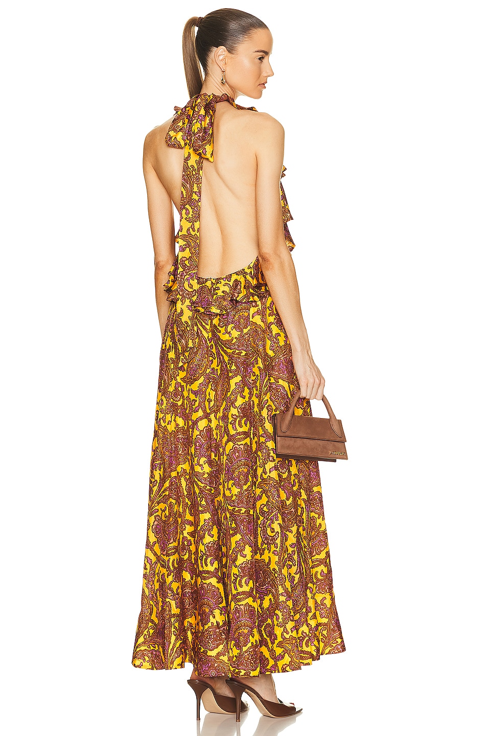 Image 1 of Zimmermann Tiggy Halter Long Dress in Yellow & Peach Paisley