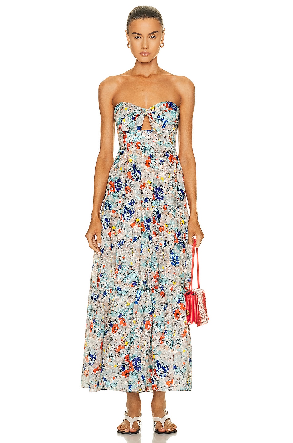 Image 1 of Zimmermann Clover Tie Front Midi Dress in Topaz Peony Floral