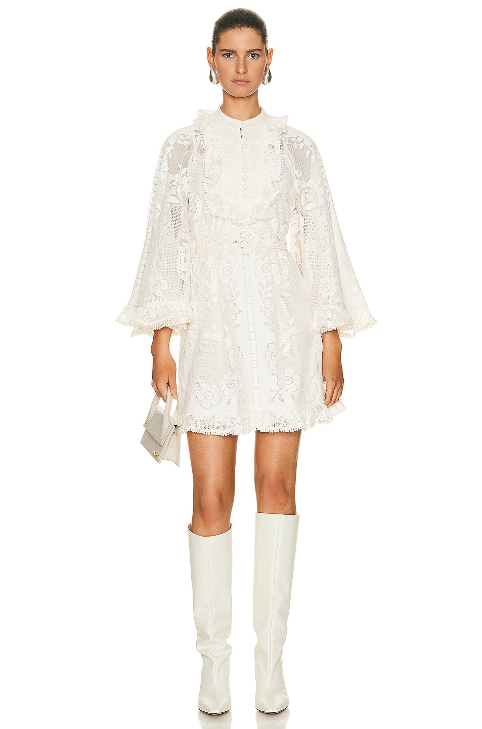 Image 1 of Zimmermann Tiggy Lace Mini Tunic Dress in Ivory