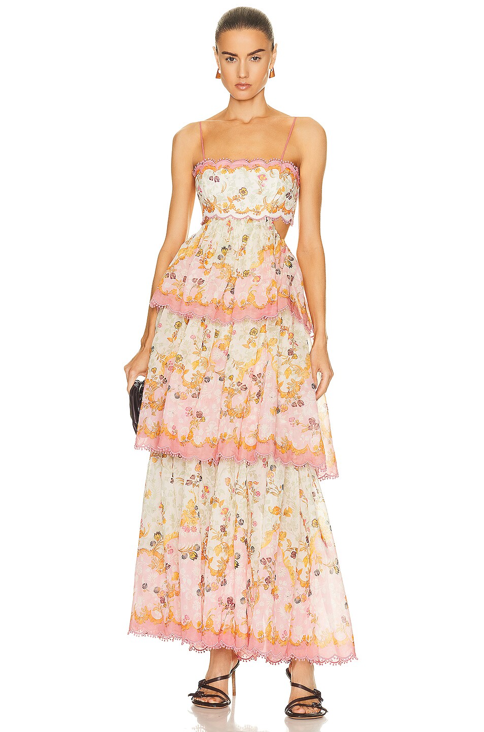 Image 1 of Zimmermann Laurel Frill Midi Dress in Pink & Green Floral