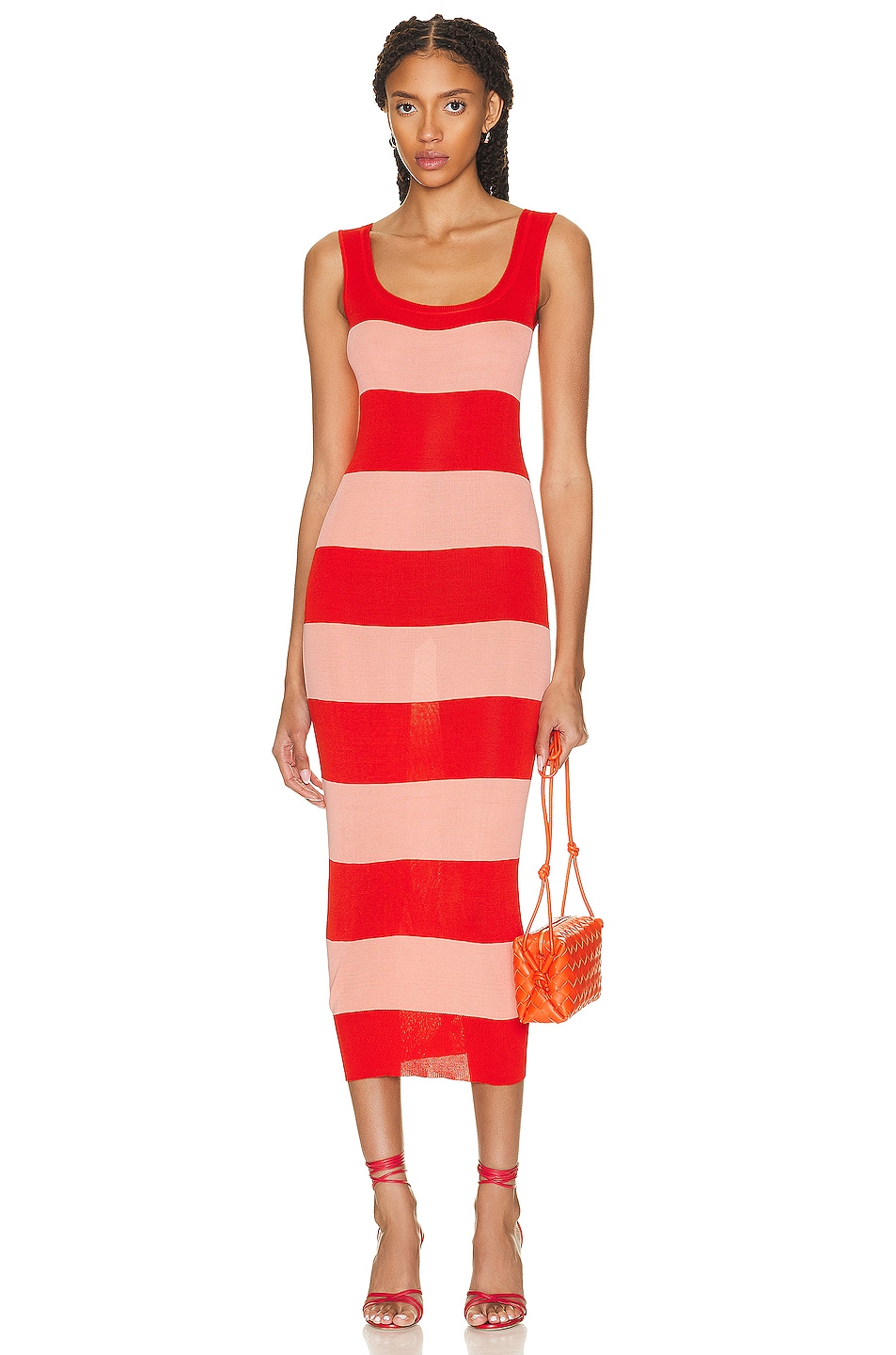 Image 1 of Zimmermann Tank Midi Dress in Coral & Shell Pink Rugby Stripe