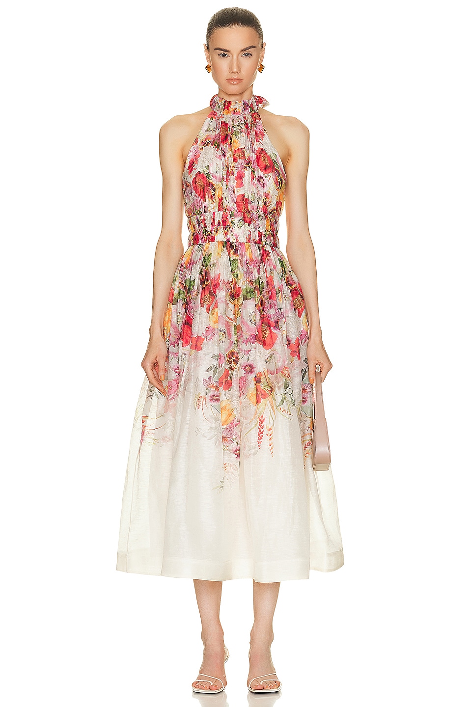 Image 1 of Zimmermann Wonderland Halter Dress in Poppy Ivory Print
