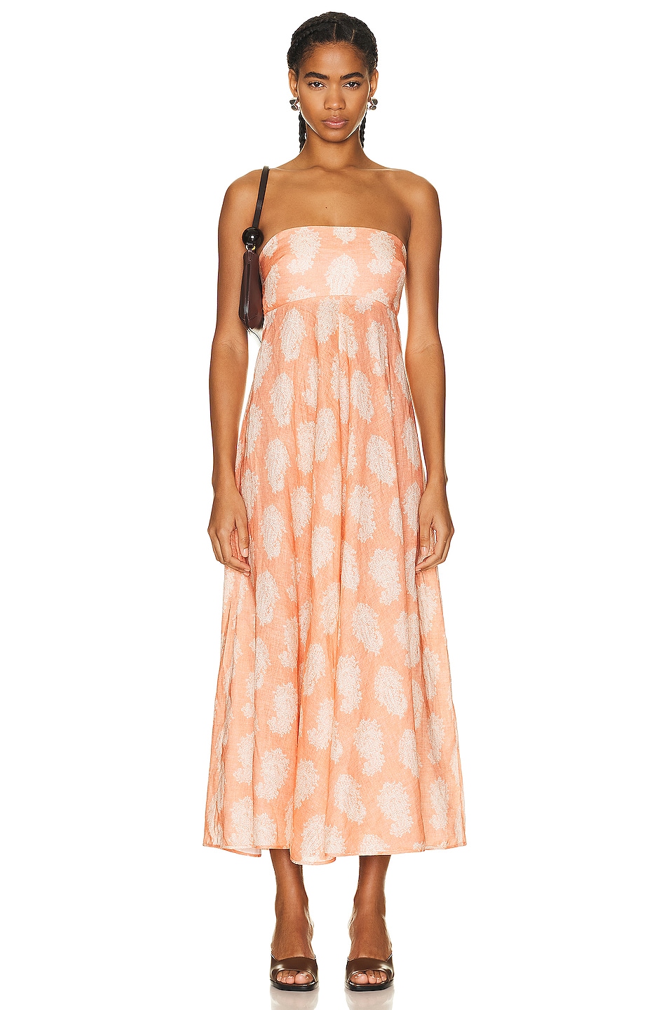 Image 1 of Zimmermann Devi Bandeau Midi Dress in Coral Paisley