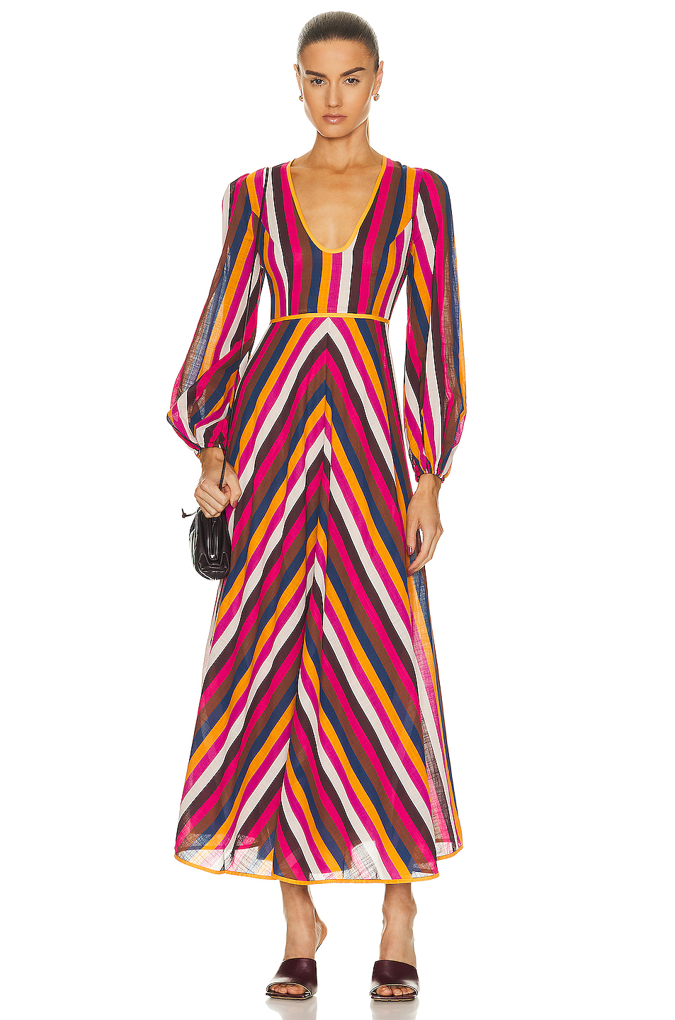 Image 1 of Zimmermann Ginger Plunge Dress in Multi Stripe