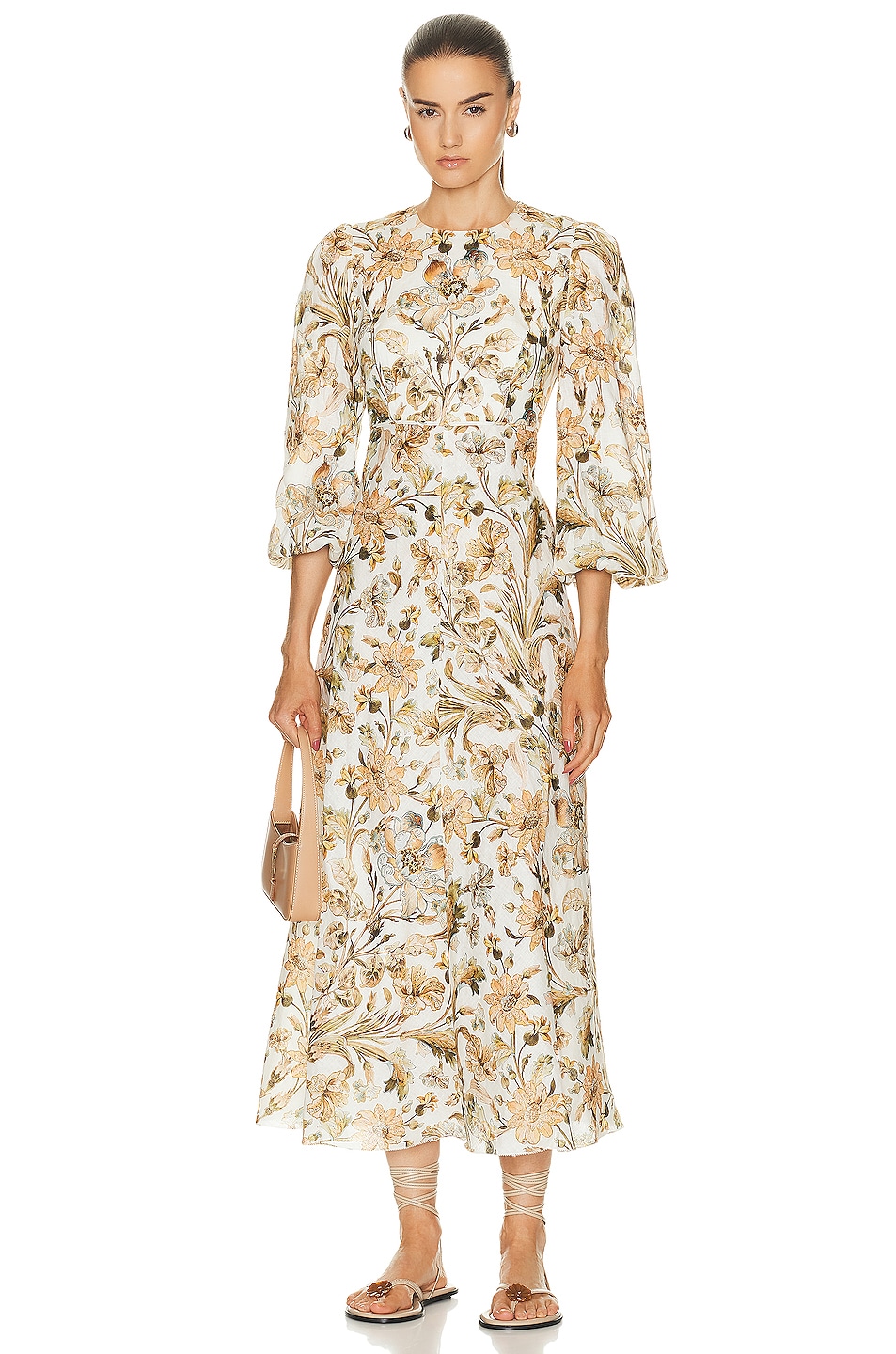 Zimmermann Chintz High Neck Dress in Ivory Daisy Floral | FWRD