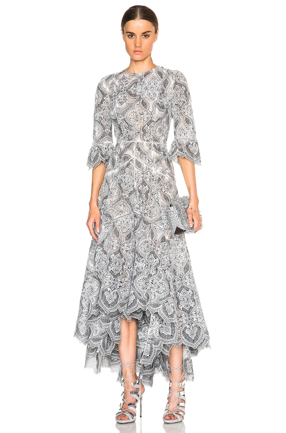 Image 1 of Zimmermann Empire Embroidered Dress in Black & Ivory