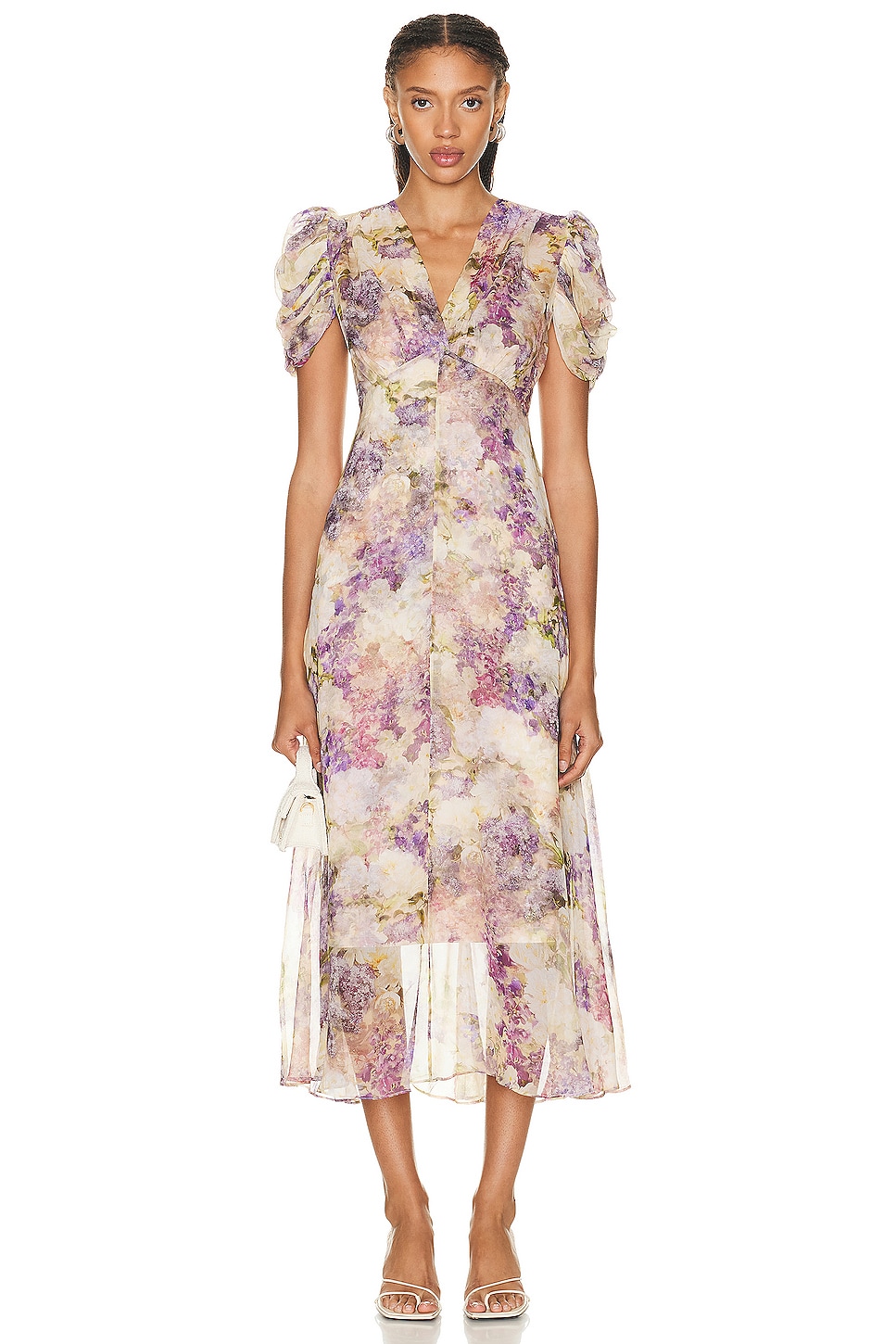 Image 1 of Zimmermann Lyrical Gather Sleeve Midi Dress in Dreamy Floral