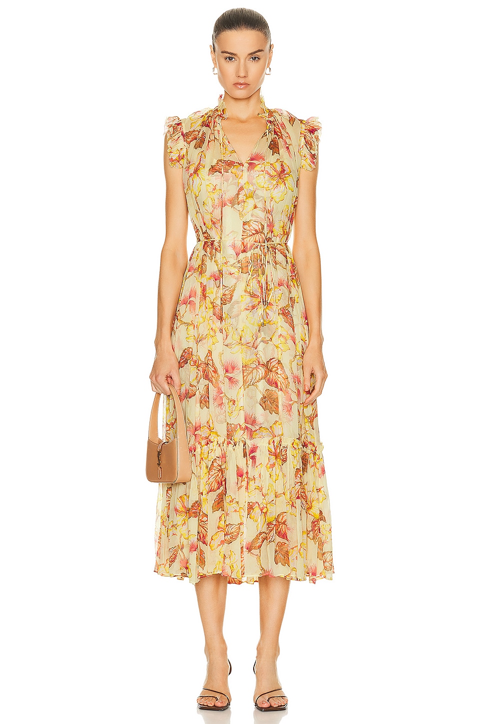 Image 1 of Zimmermann Matchmaker Flutter Midi Dress in Yellow Hibiscus