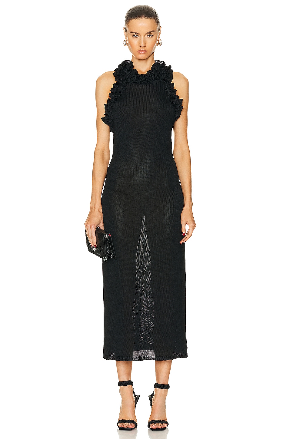 Image 1 of Zimmermann Matchmaker Ruffle Neck Midi Dress in Black