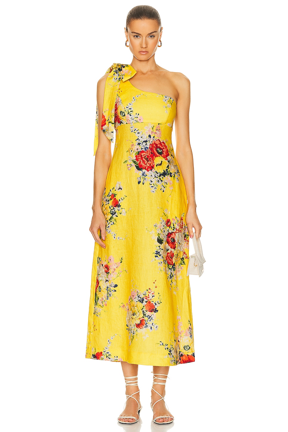 Image 1 of Zimmermann Alight Asymmetric Midi Dress in Yellow Floral