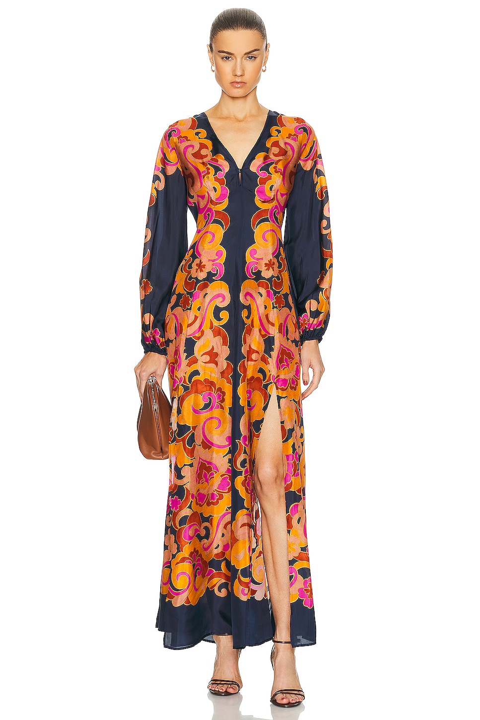 Image 1 of Zimmermann Acadian Long Sleeve Maxi Dress in Navy Paisley