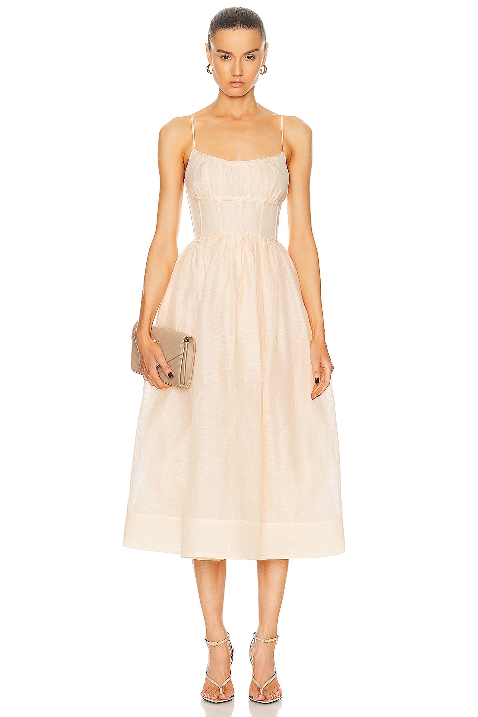 Image 1 of Zimmermann Natura Ruched Midi Dress in Light Peach