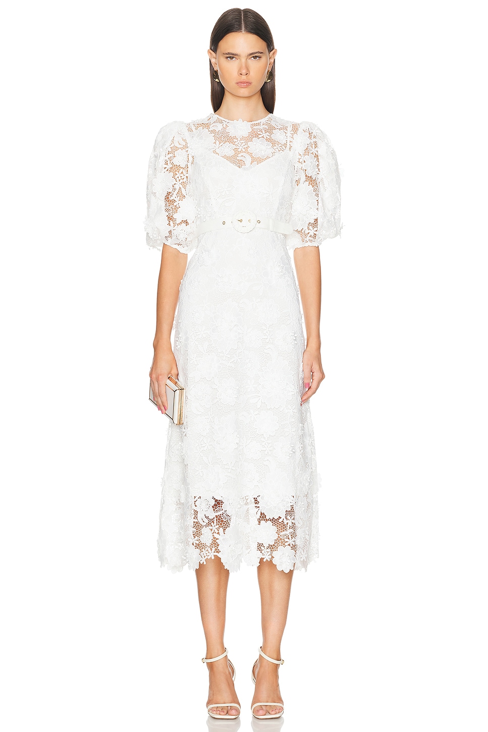 Image 1 of Zimmermann Halliday Lace Flower Dress in Ivory