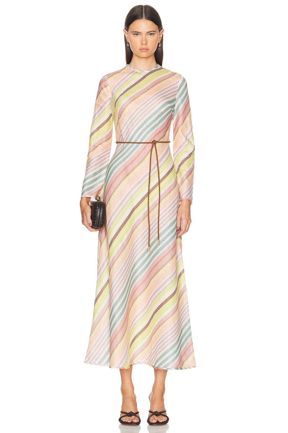 Image 1 of Zimmermann Halliday Bias Long Dress in Multi Stripe