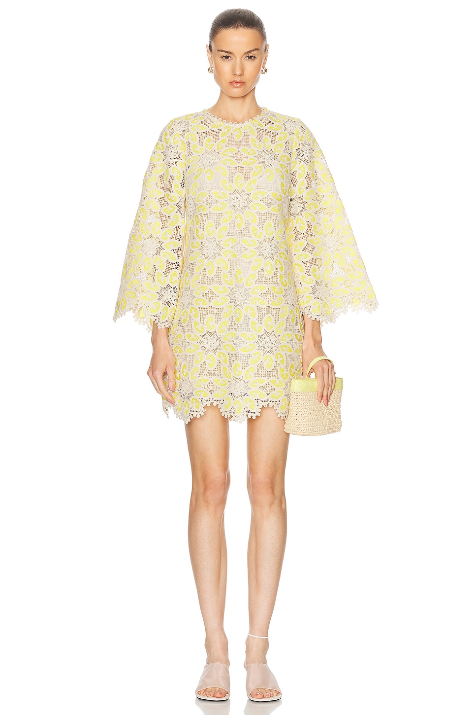 Image 1 of Zimmermann Golden Lace Mini Dress in Cream & Yellow
