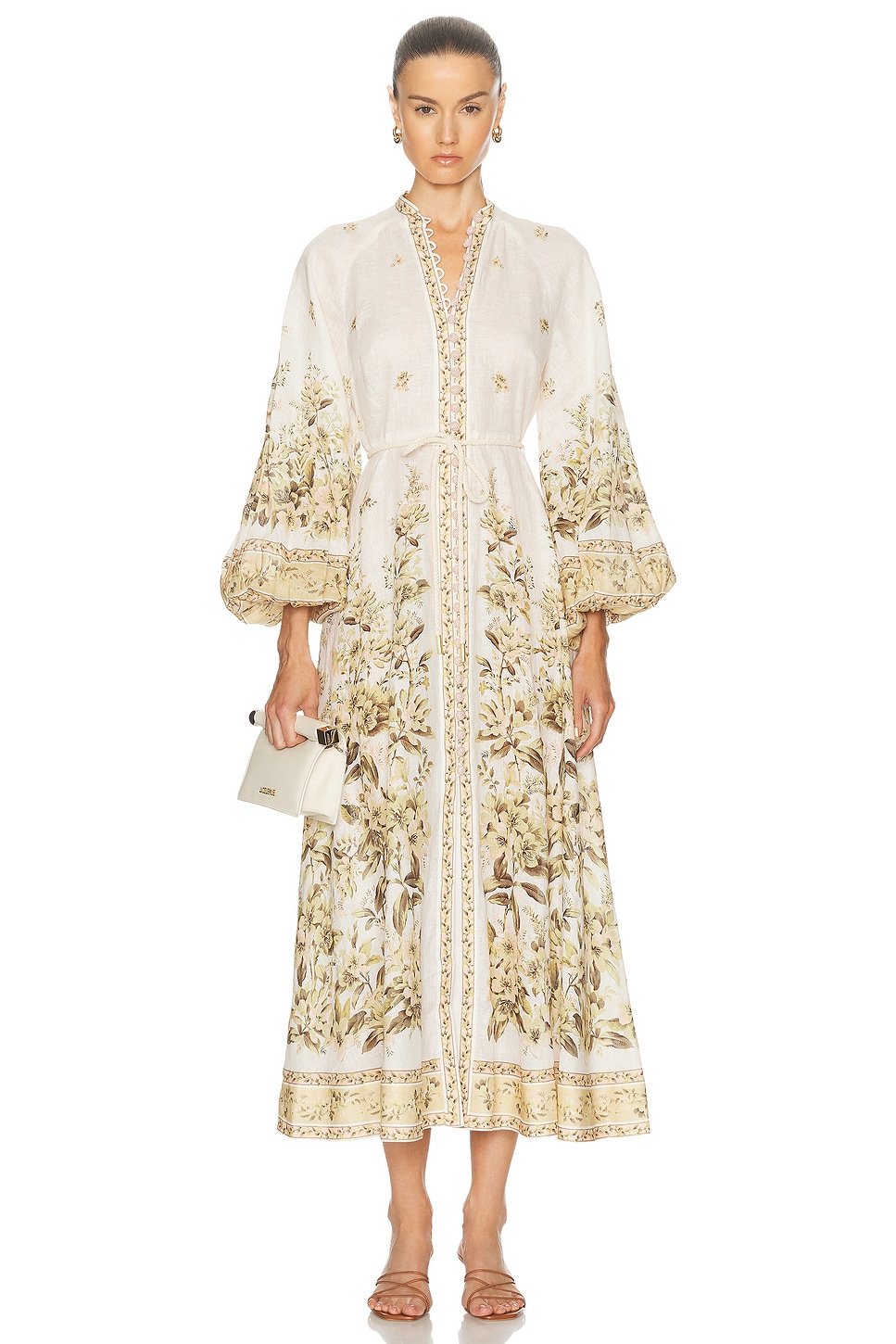 Image 1 of Zimmermann Golden Buttoned Midi Dress in Sage Toile Floral