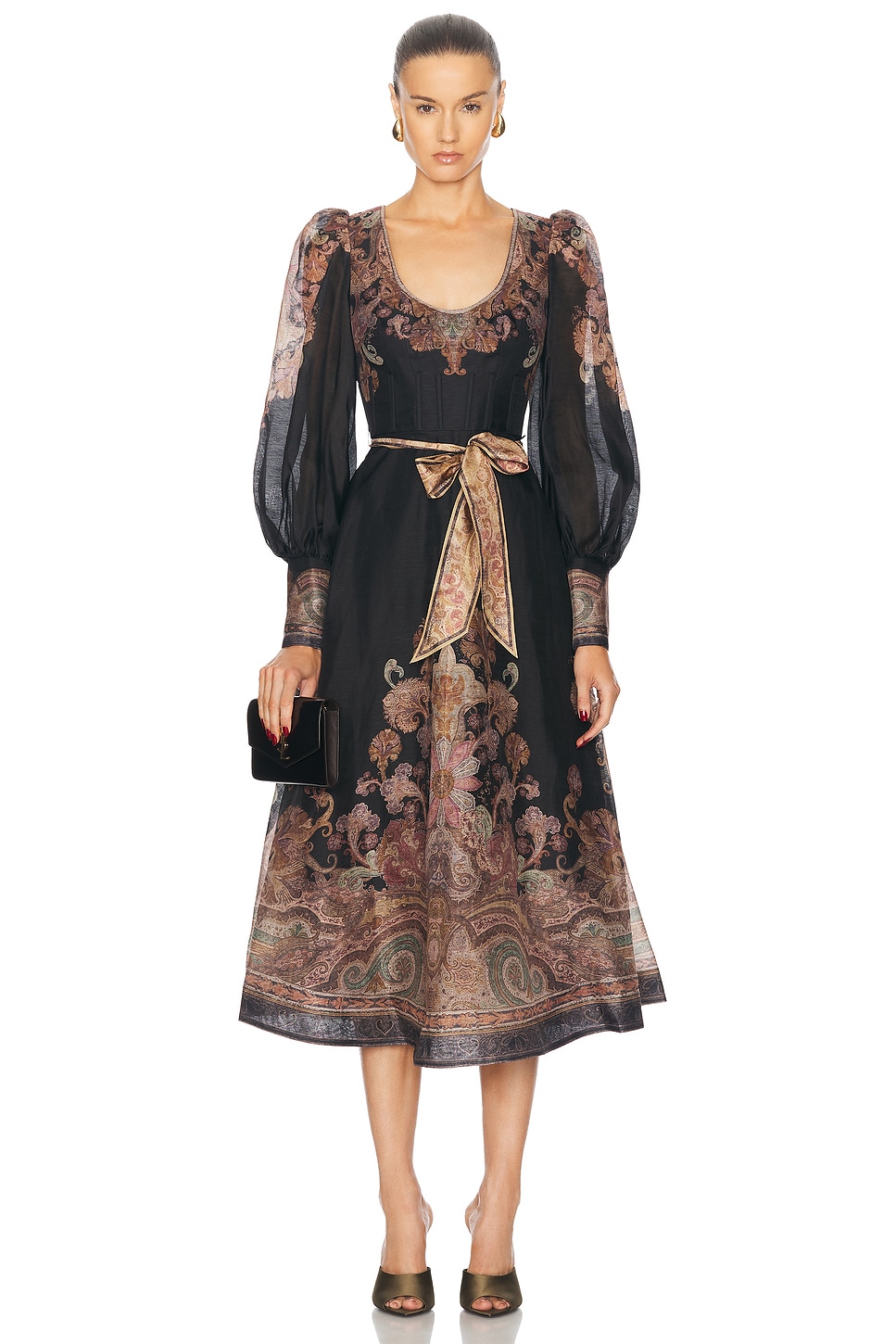 Image 1 of Zimmermann Illustration Structured Dress in Black Paisley