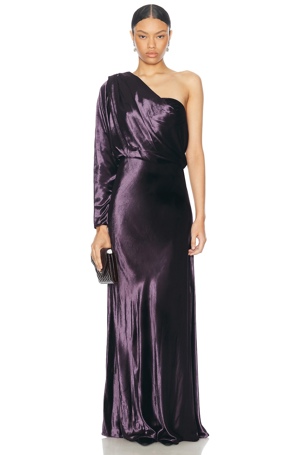 Image 1 of Zimmermann Illustration Asymmetric Gown in Aubergine