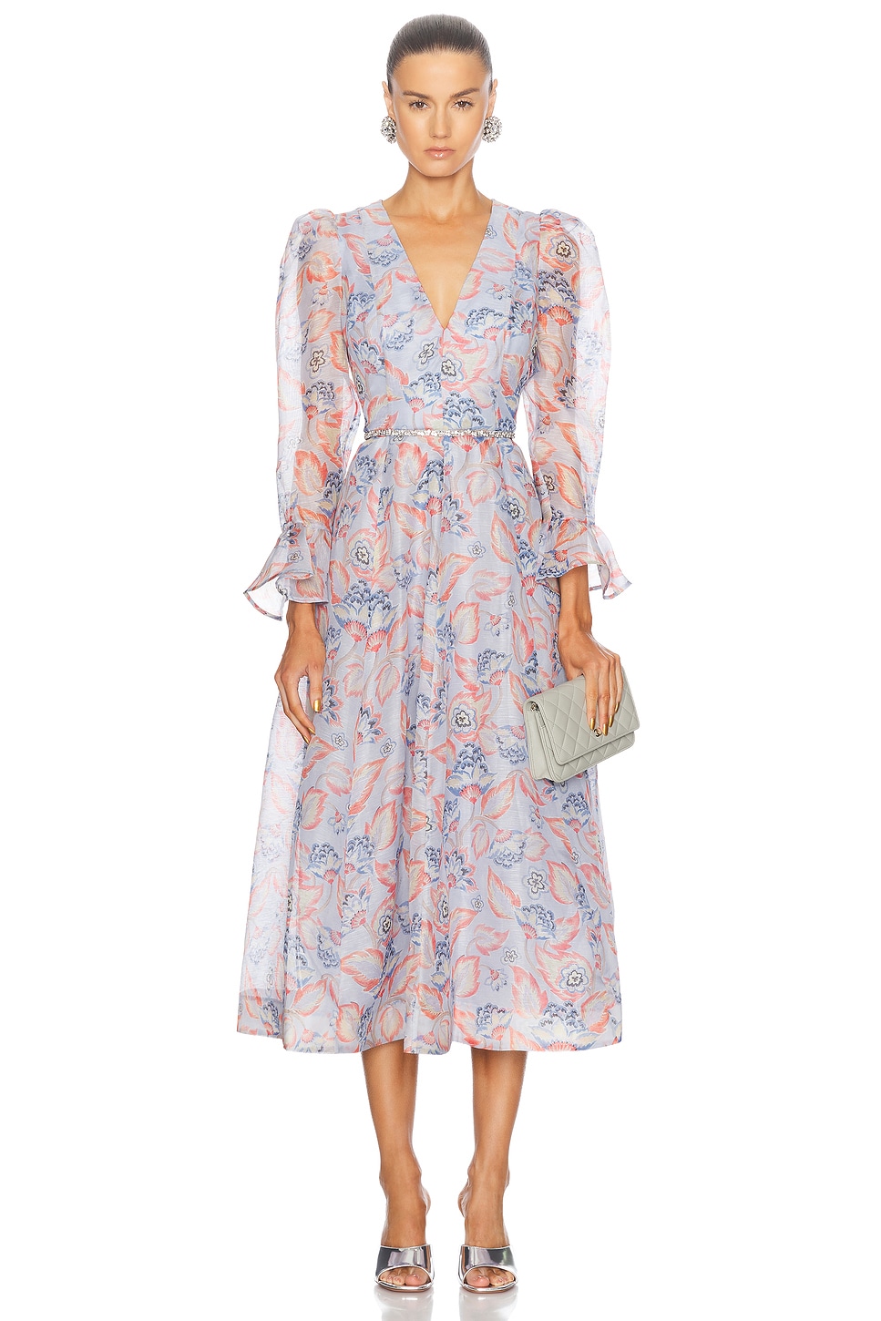 Image 1 of Zimmermann Eden Long Sleeve Midi Dress in Sapphire Eden