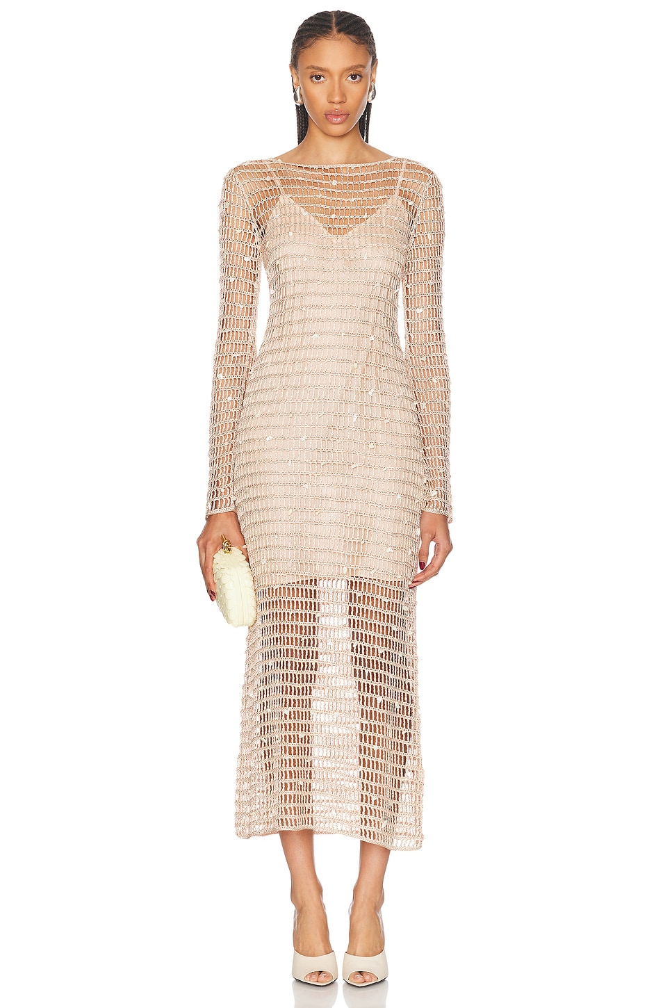 Image 1 of Zimmermann Wylie Shell Crochet Midi Dress in Taupe