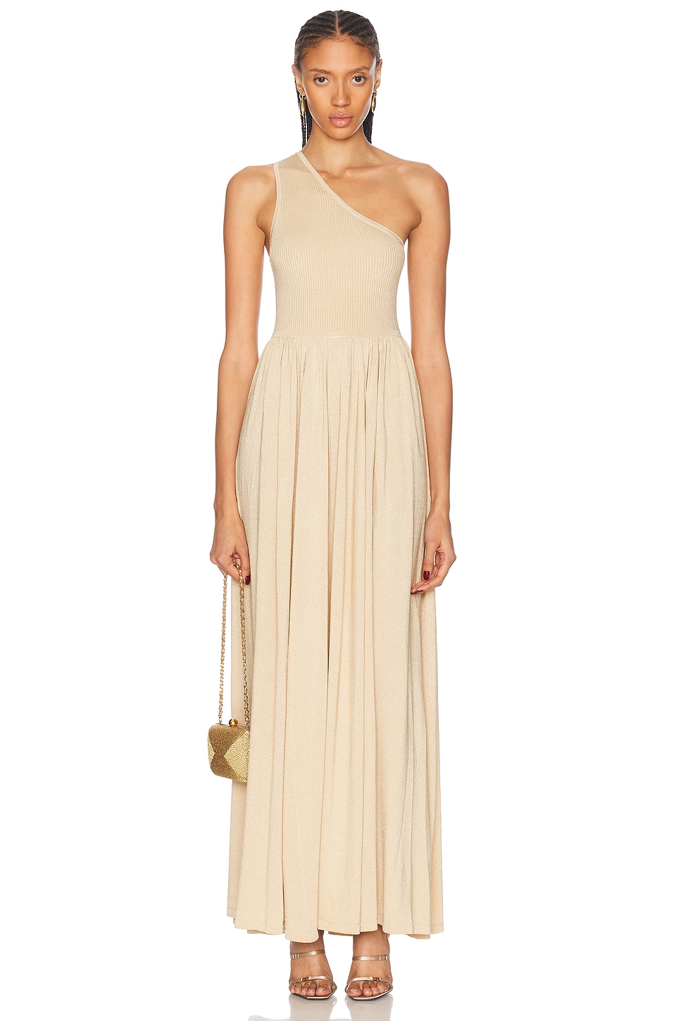 Image 1 of Zimmermann Crush Metallic Asymmetric Maxi Dress in Gold