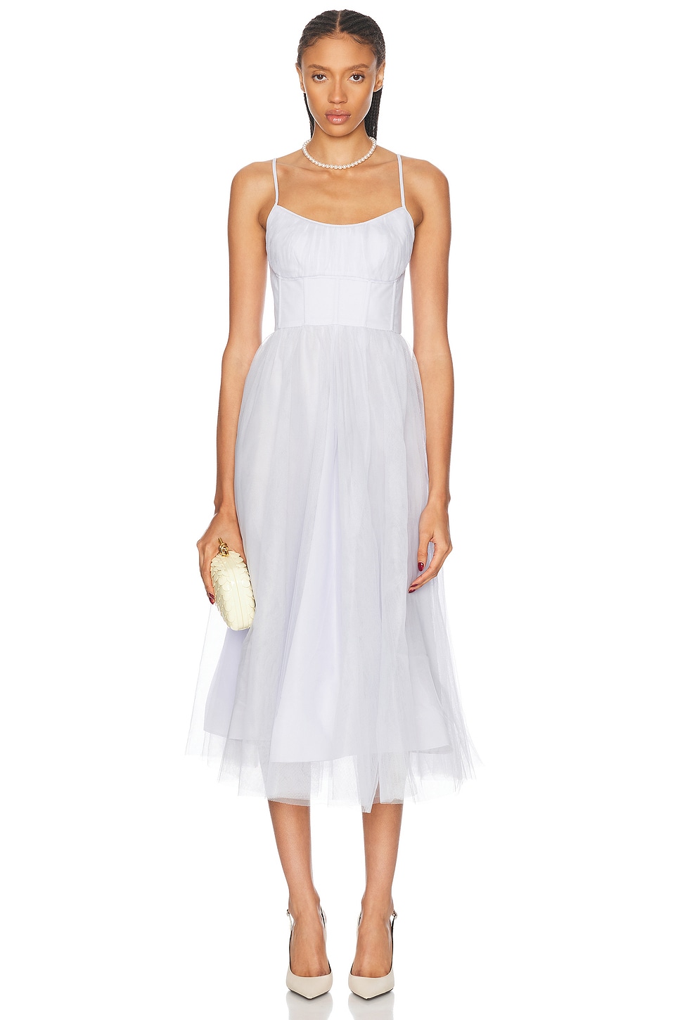 Image 1 of Zimmermann Tulle Corset Midi Dress in Light Blue