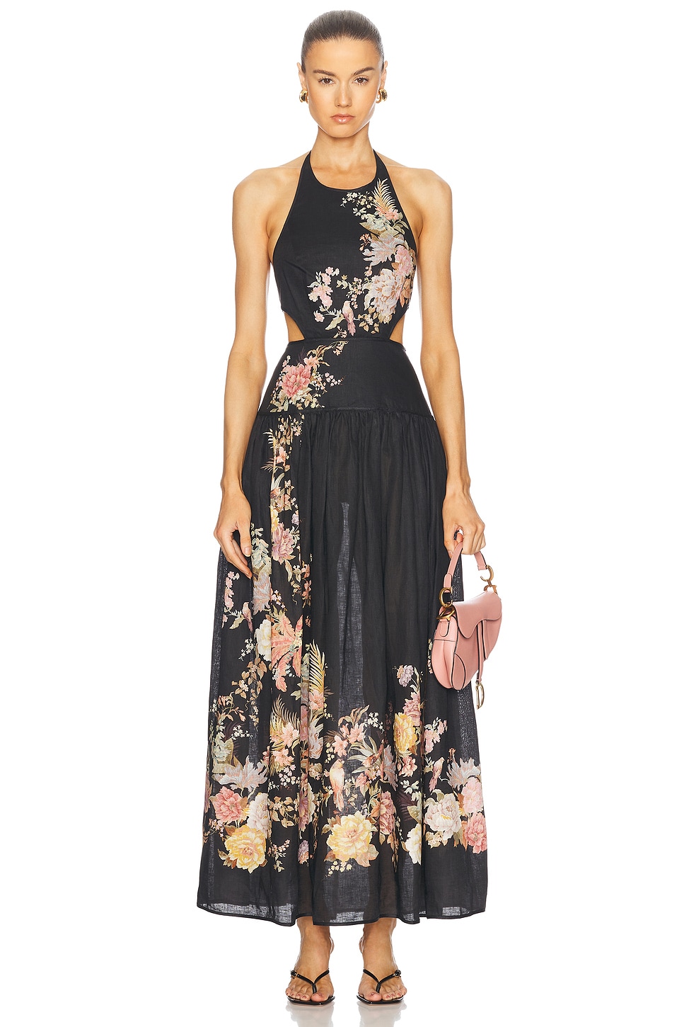 Image 1 of Zimmermann Tallow Halter Midi Dress in Black Multi Floral