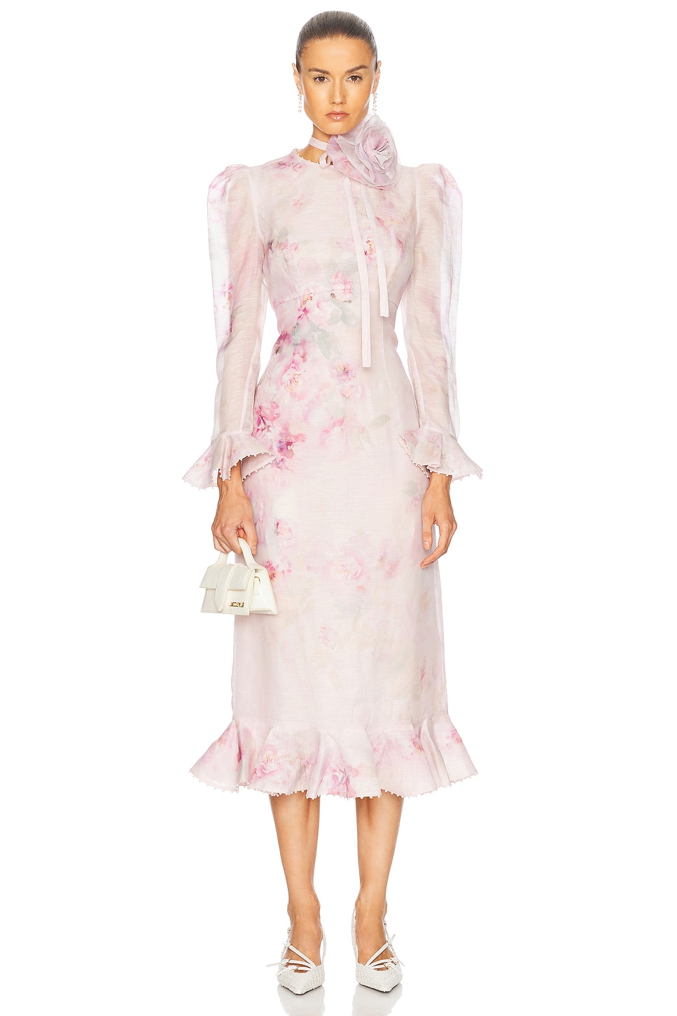 Image 1 of Zimmermann Crush Flower Midi Dress in Pink Floral