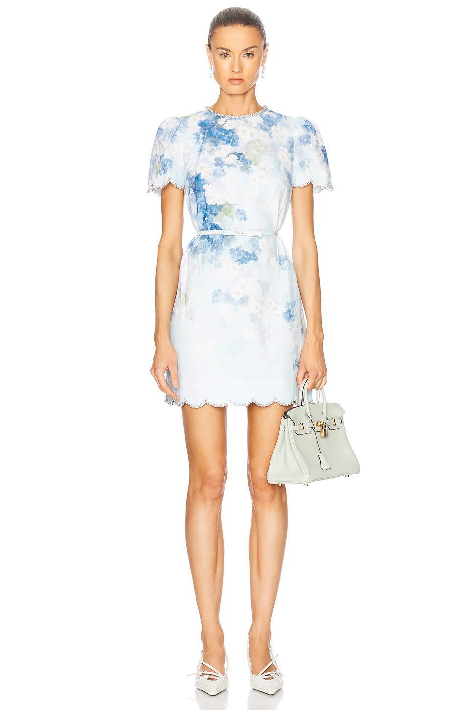 Image 1 of Zimmermann Crush Scalloped Shift Dress in Blue Floral