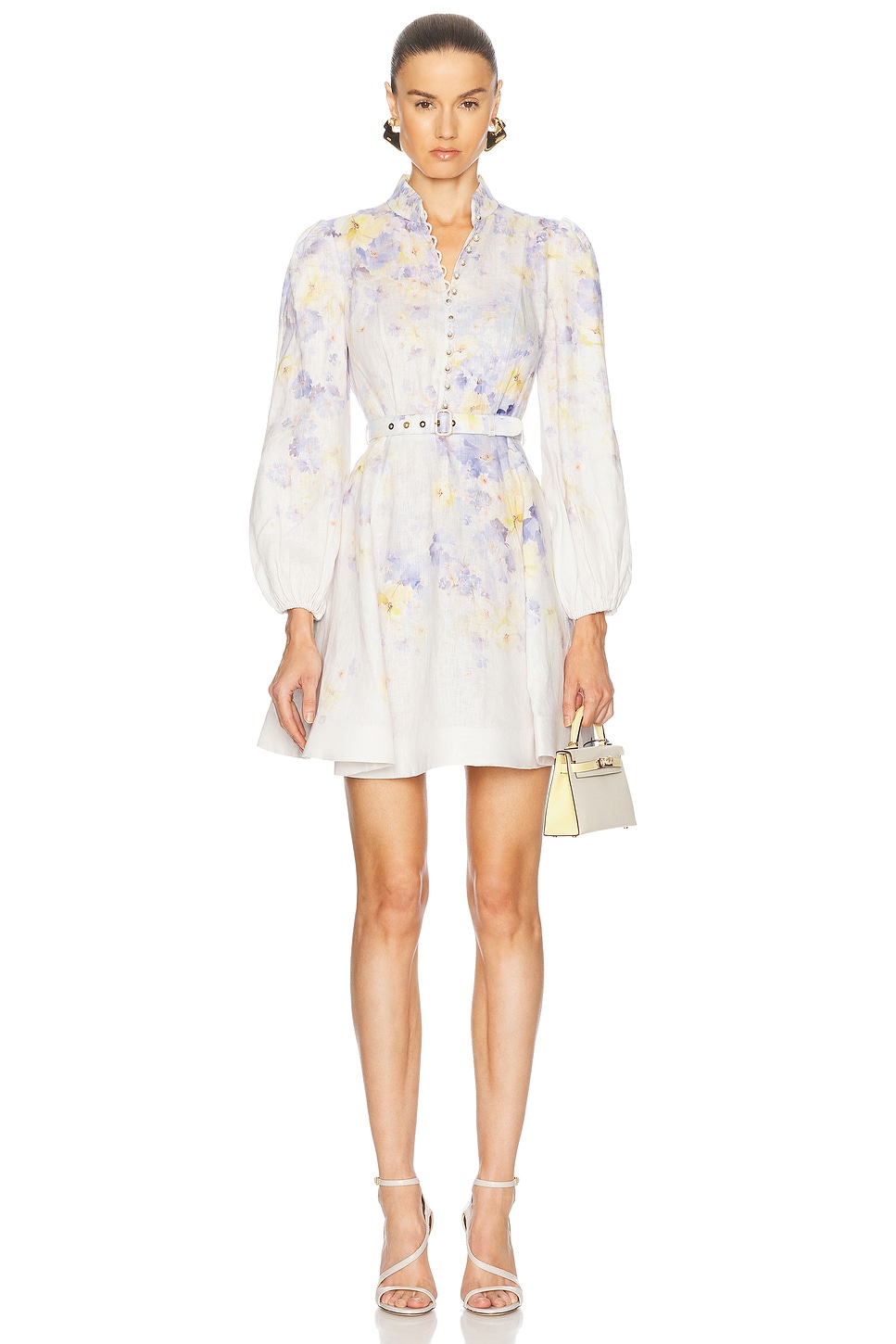 Image 1 of Zimmermann Crush Buttoned Mini Dress in Lilac Floral