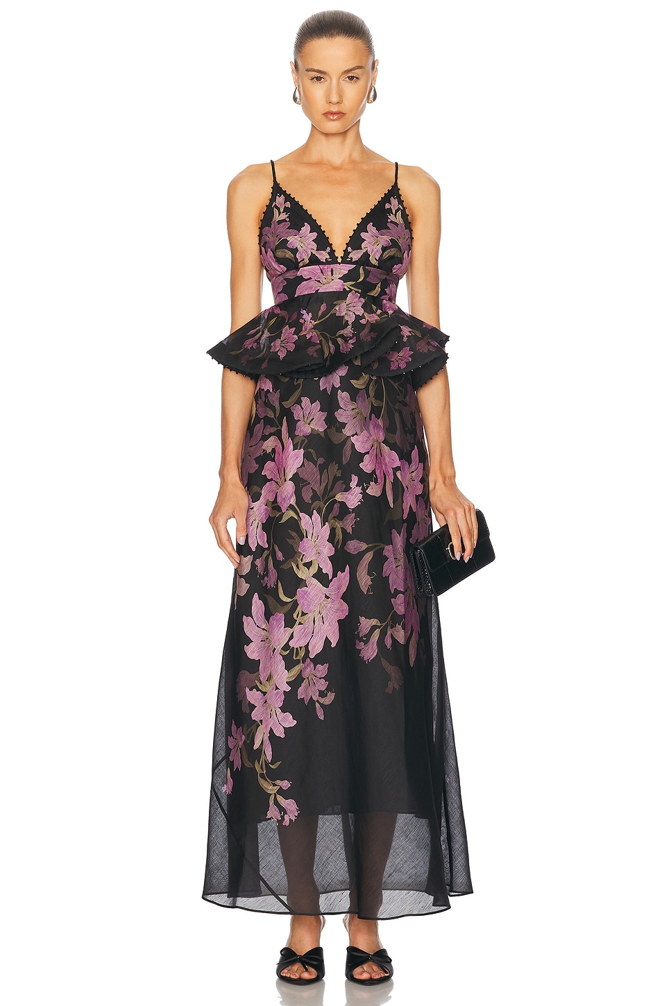 Image 1 of Zimmermann Dawning Ruffle Slip Dress in Black Lily