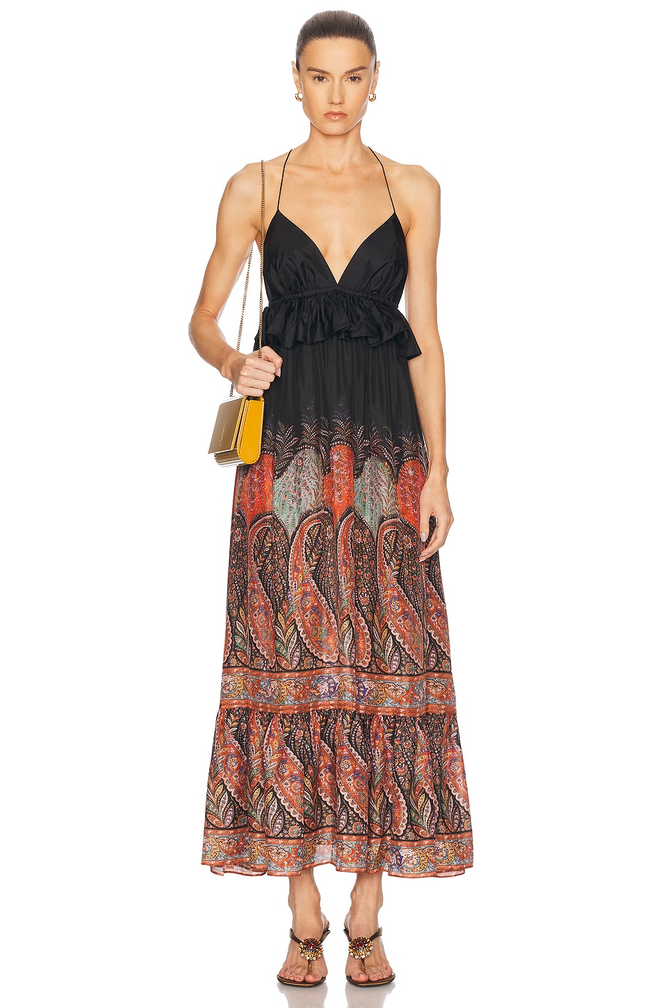 Image 1 of Zimmermann Rhiannon Ruffle Maxi Dress in Black Paisley