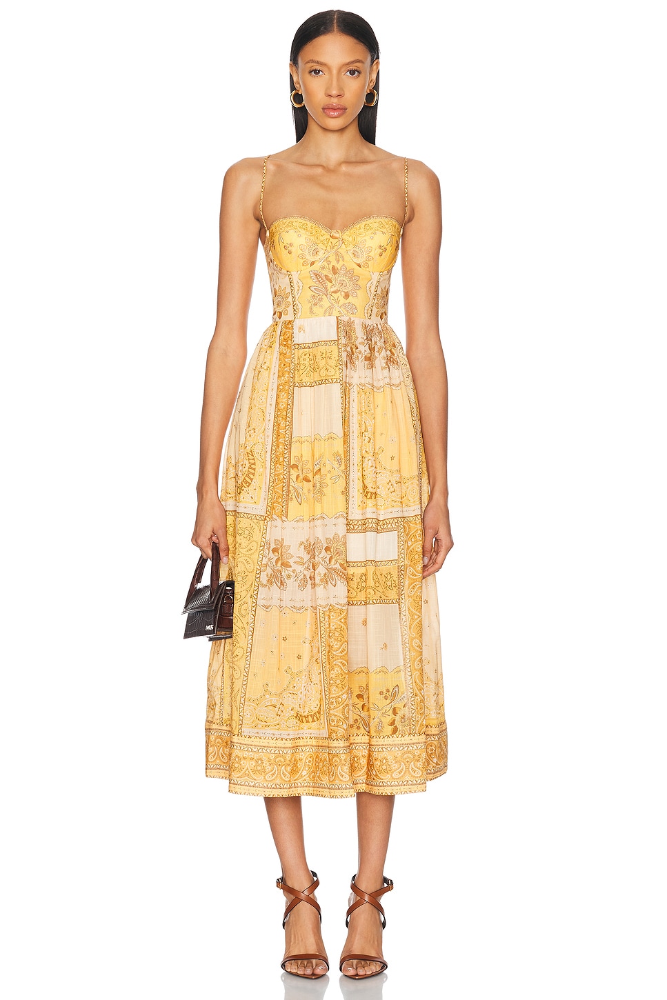 Image 1 of Zimmermann Lucky Corset Midi Dress in Mustard Bandana