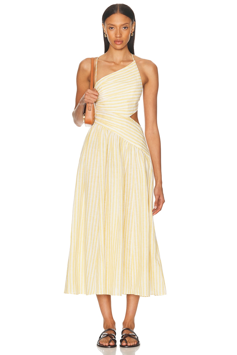Image 1 of Zimmermann Cascadian Asymmetric Dress in Yellow Stripe