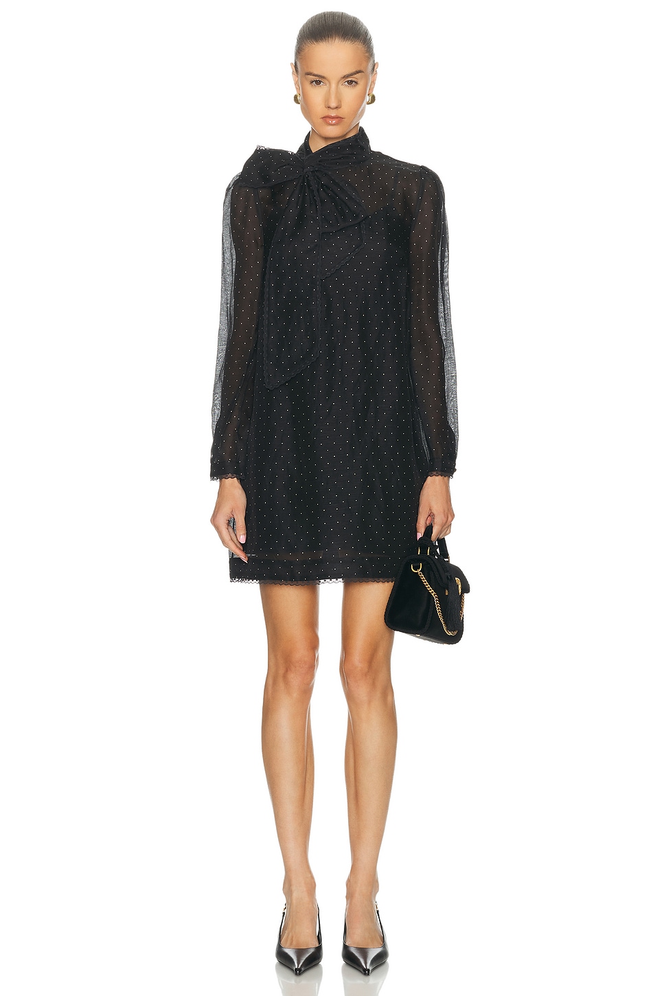 Image 1 of Zimmermann Dream Pussybow Mini Dress in Black Dot