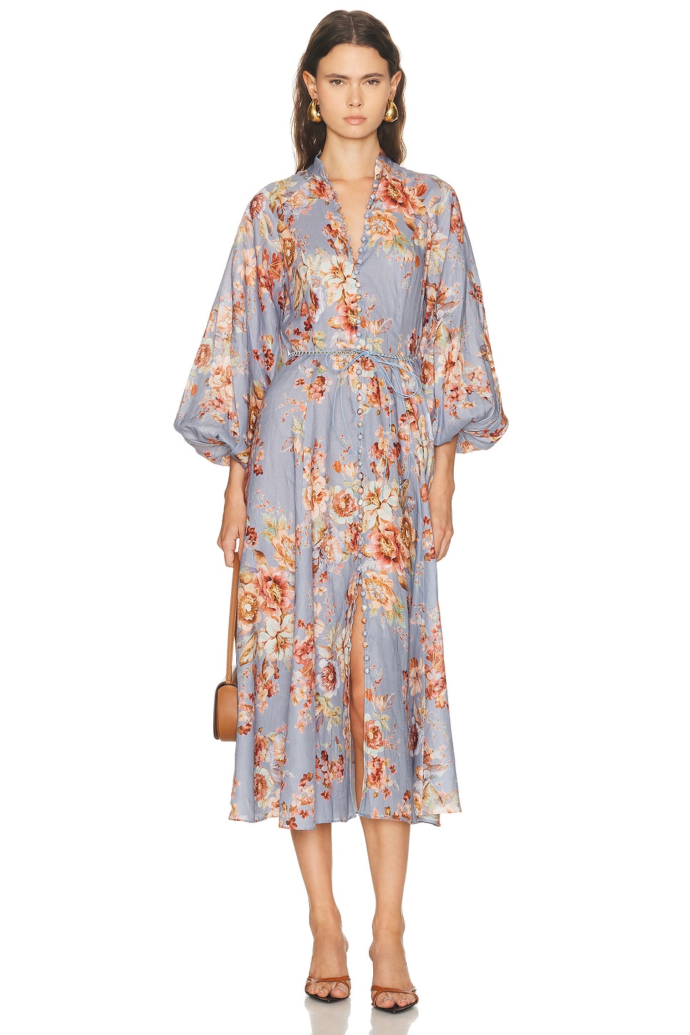 Image 1 of Zimmermann Awaken Billow Long Dress in Chambray Floral