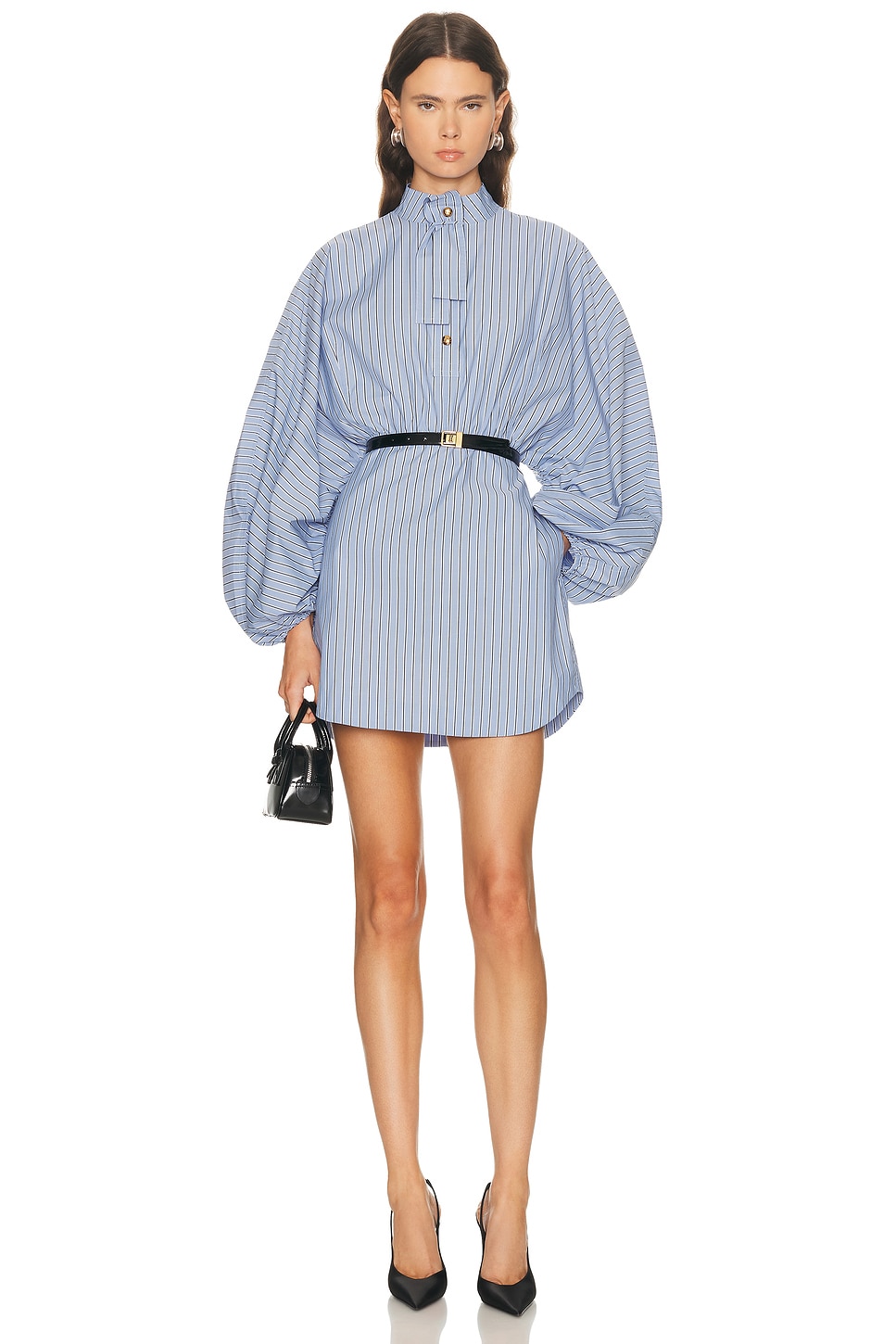 Image 1 of Zimmermann Drawstring Stripe Mini Dress in Hydrangea Stripe
