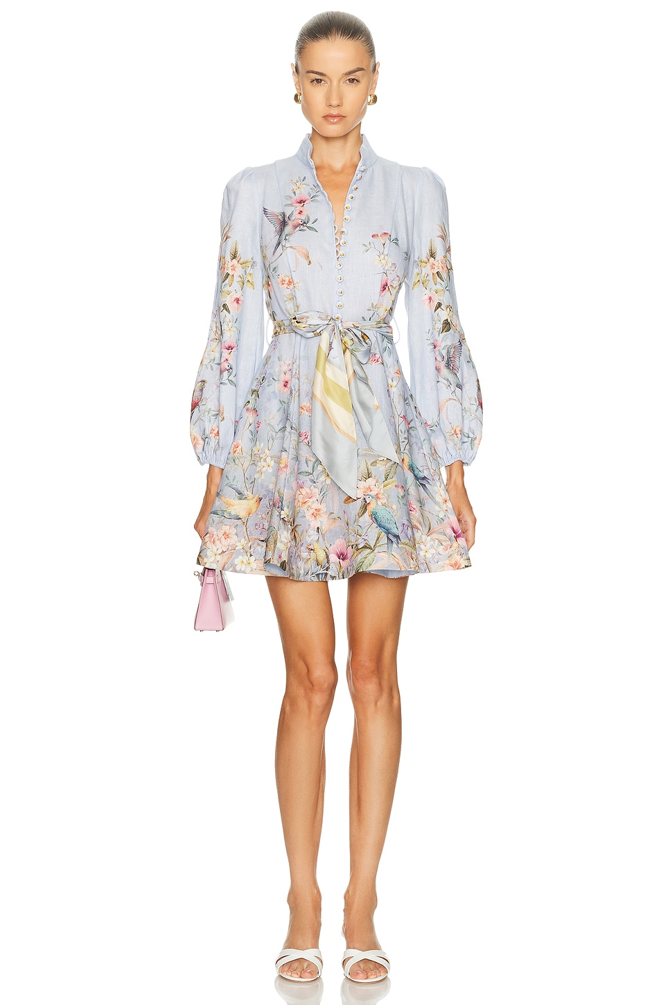 Image 1 of Zimmermann Rebellion Button Mini Dress in Blue Aviary