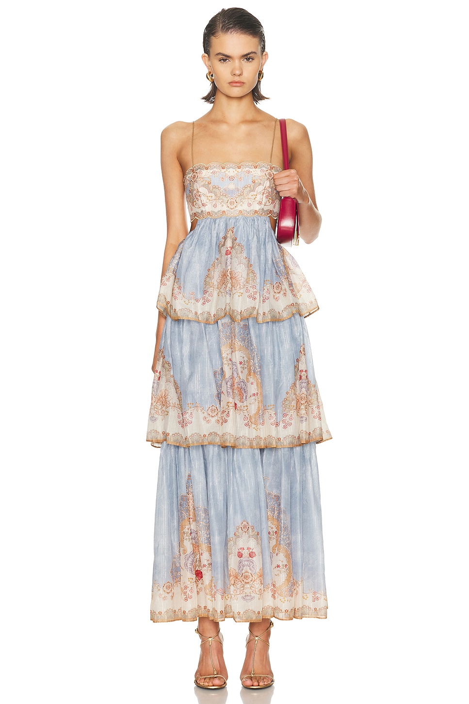 Image 1 of Zimmermann Daylight Tiered Maxi Dress in Wallpaper Floral Denim