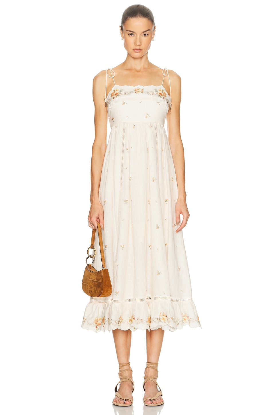 Image 1 of Zimmermann Patience Cami Midi Dress in Cream & Yellow Rose