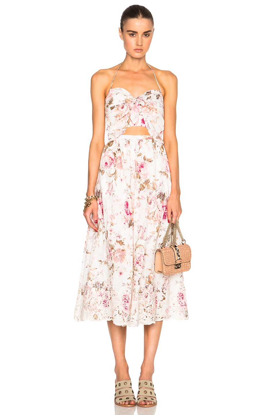 Image 1 of Zimmermann Eden Embroidered Tie Dress in Floral Embroidery