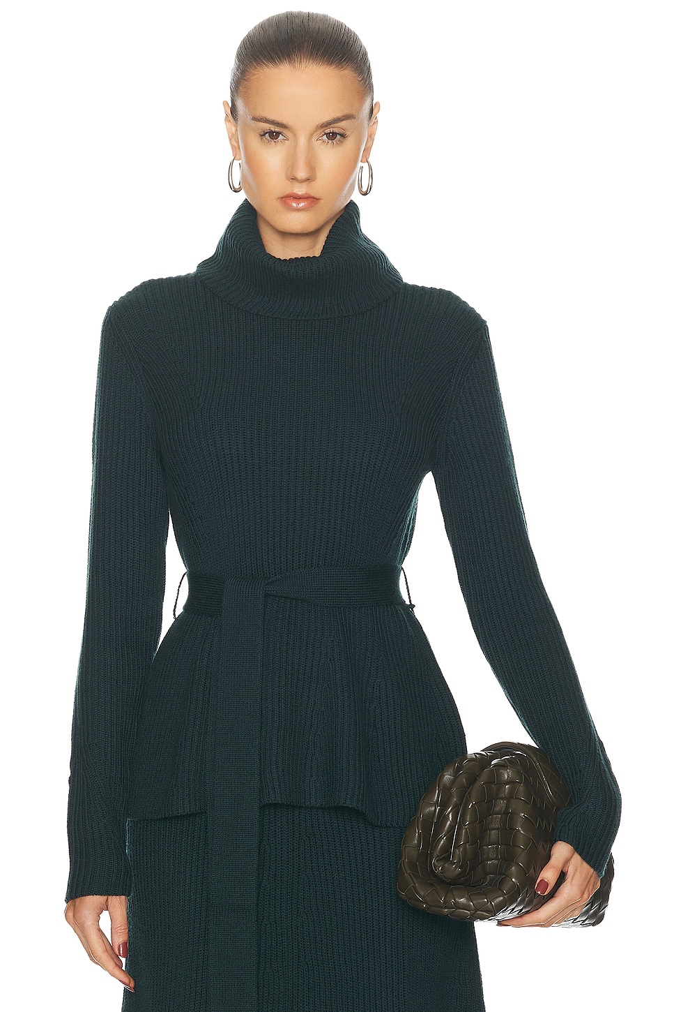 Image 1 of Zimmermann Story 1 Peplum Rib Sweater in Forest