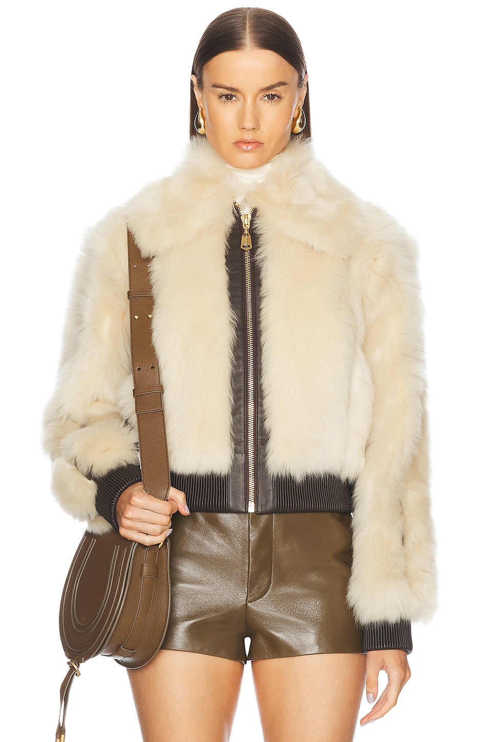 Image 1 of Zimmermann Illustration Shearling Jacket in Cream