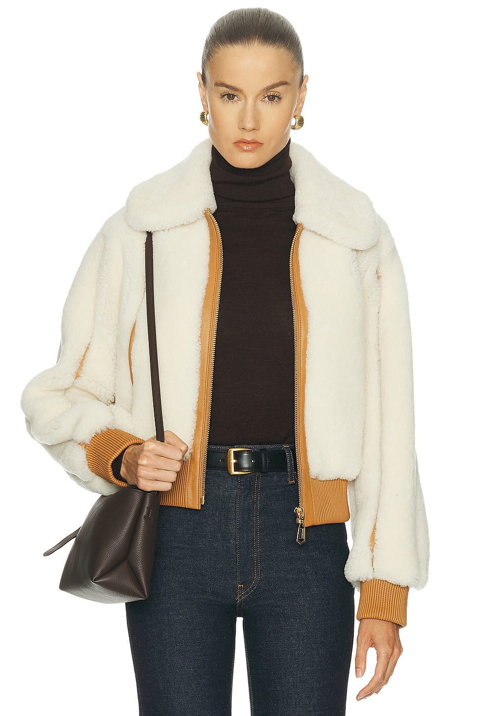Image 1 of Zimmermann Hypnotic Shearling Bomber Jacket in Cream