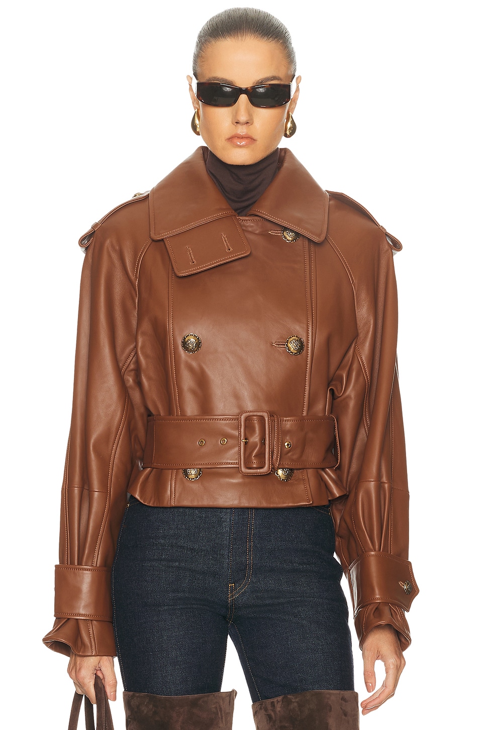 Image 1 of Zimmermann Hypnotic Leather Crop Trench Jacket in Tan